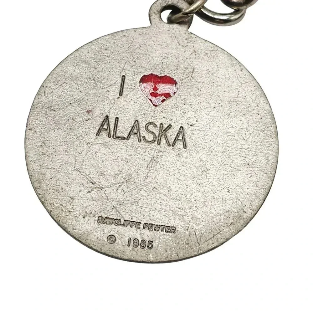 Rawcliffe Pewter I Love Alaska 1985 Key Chain Vintage